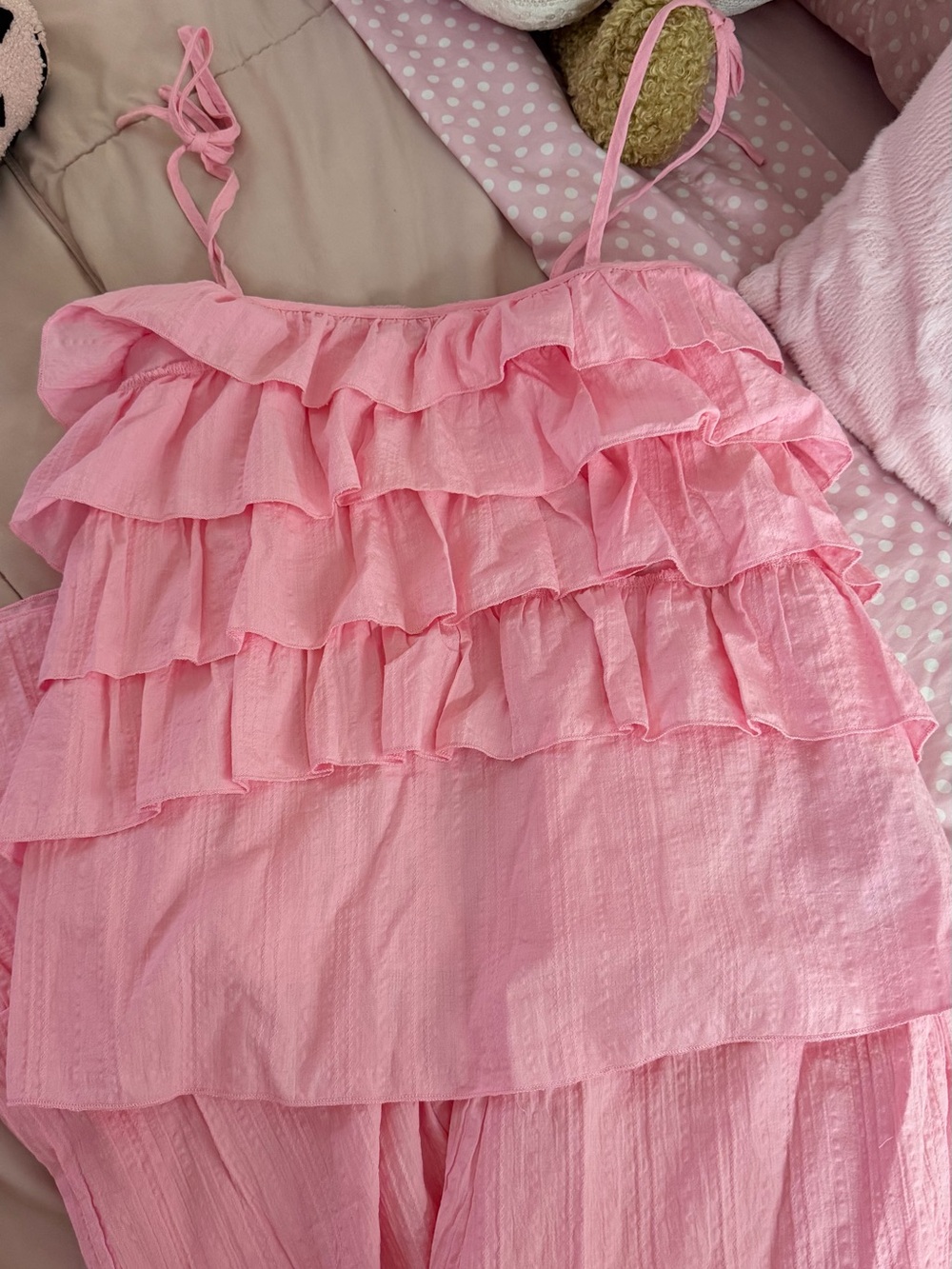 Pink Cotton Pajama Set Ruffle top and pants